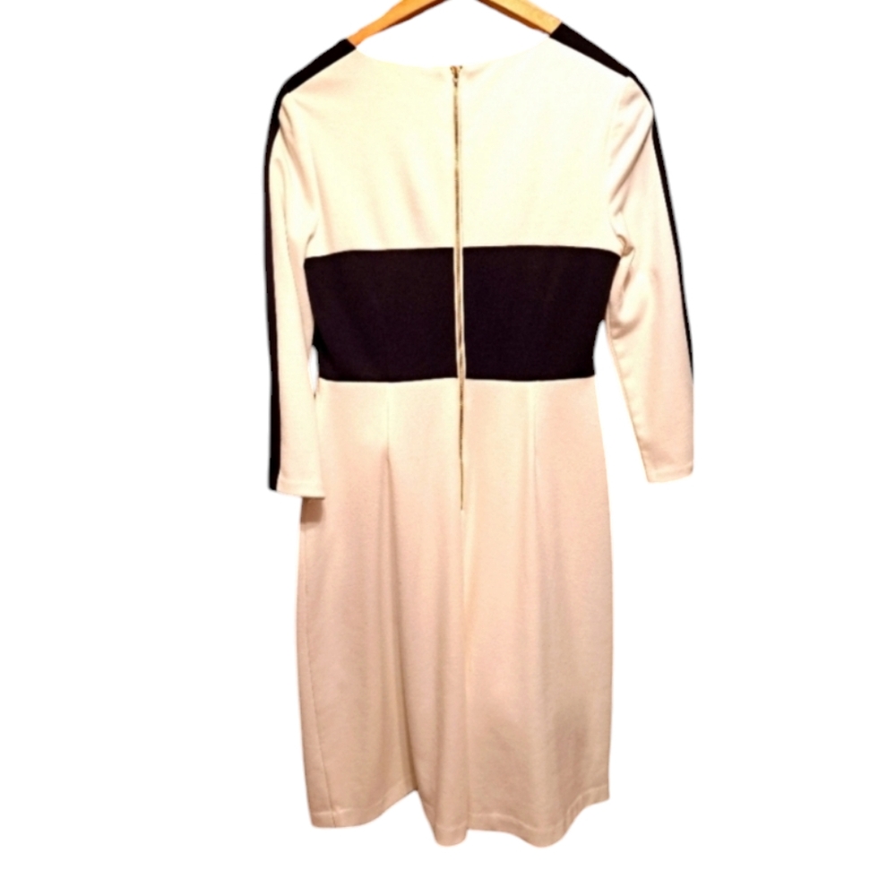 Eliza J Black and White Color Block  Fitted Midi Dress. Size Small. - Picture 2 of 10
